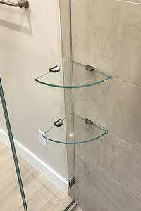 Rworld 7.5" inch X 7.5" inch glass corners. Perfect for Bathroom. Glass Wall Shelf