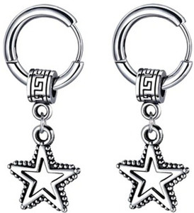 M Men Style Men Star Dangle Huggie Hoop Studs Punk Titanium Steel Silver Piercing Jewelry Metal Hoop Earring, Stud Earring, Drops & Danglers, Huggie Earring, Tunnel Earring