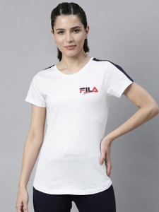FILA Solid Women Crew Neck White T-Shirt