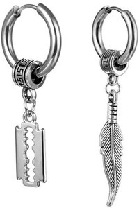 Shiv Jagdamba Razor Blade Dangle Huggie With Chrismas Gift Feather Long Chain Metal Hoop Earring, Stud Earring, Drops & Danglers, Huggie Earring, Tunnel Earring