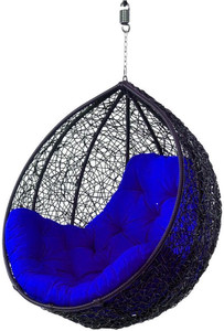 Furniture kart Luxury Hammock Swing Chair Jhoola Hanging Egg Chair Black with Blue Cushions Steel Large Swing