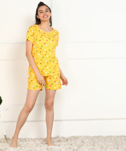 DreamBe Women Printed Yellow Top & Shorts Set