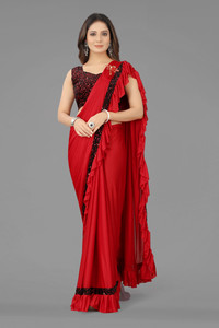 ENCLIQ Solid/Plain Bollywood Lycra Blend Saree