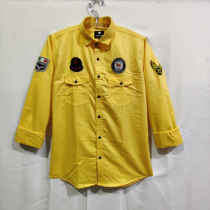 GreenFlair Men Printed Casual Yellow Shirt