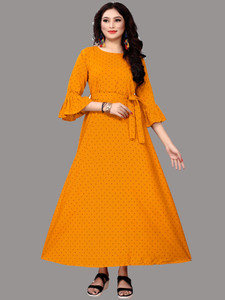 Modli 20 Fashion Women Fit and Flare Yellow Maxi/Full Length Dress