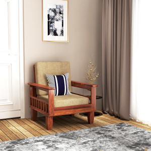 Kendalwood Furniture Solid Wood 1 Seater Wooden Sofa set for living Room Furniture Fabric 1 Seater  Sofa