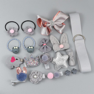 TRY 18 PCS BABY GIRL HAIR CLIPS SET |CUTE GIFT BOX | GREY COLOUR| Hair Accessory Set