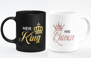 THE CLICK INDIA "King Queen" Set For Couples, Husband, Wife Gift For Anniversary, Valentines Day Ceramic Coffee Mug