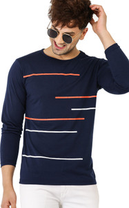 Leotude Printed Men Round Neck Navy Blue T-Shirt