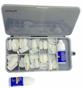 UniTale 100 Pcs Acrylic Reusable French False Nail Extension, Fake Nails With 2x Glue White Like Real Nails