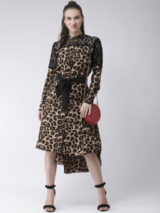 KASSUALLY Women Fit and Flare Brown Midi/Calf Length Dress