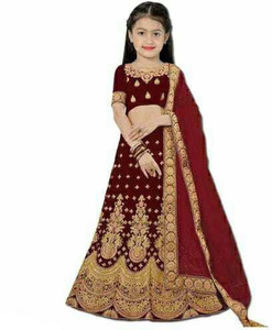 DHOLAZON Girls Lehenga Choli Ethnic Wear Embroidered Lehenga, Choli and Dupatta Set
