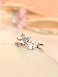 Kairangi Exclusive Silver Plated Crystal studded with Cubic Zircon Ring Stainless Steel Crystal Copper Plated Ring