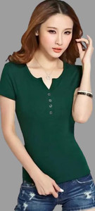 RYTE STYLE Solid Women Henley Neck Red T-Shirt