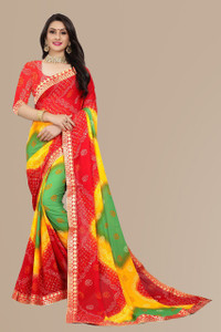 Kanooda Prints Printed Bandhani Georgette Saree