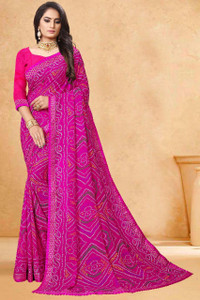 maayro Printed Bandhani Georgette Saree