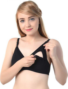 KOISA breastfeeding bra, mother bra, feeding bra, non padded bra black 38 size pack of 1 Women Maternity/Nursing Non Padded Bra