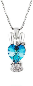 mahi Aquamarine Heart Rhodium Crystal Alloy Pendant