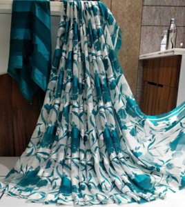 Bombey Velvat Fab Hand Painted, Ombre, Geometric Print, Animal Print, Graphic Print, Polka Print, Floral Print Jamdani Chiffon, Satin Saree