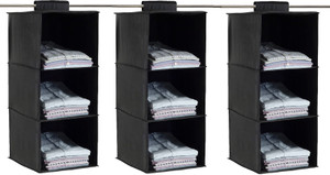 Home Style India 3 Shelf Closet Cloth Hanging Wardrobe Organizer Clothes Storage (3 Pcs, Black) Closet Organizer