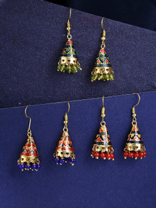 Kairangi Meenakari Earrings for Women Jhumka Earrings Ethnic Gold Plated Beads Brass Jhumki Earring
