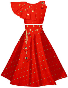 LIZUL Girls Lehenga Choli Ethnic Wear Self Design Lehenga & Crop Top