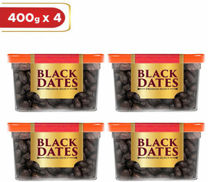 Manna Black Dates - 1.6kg (400g x 4 Packs) | Select Premium Organic Handpicked Dates | Khajoor | Khajur | Soft Dried Healthy Snack | Soft & Juicy texture | Zero Added Sugar & Preservatives | Rich in Iron, Fibre & Vitamins Dry Dates Dry Dates