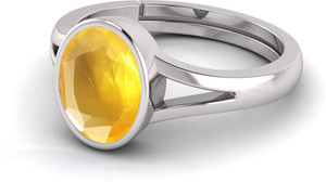 Pranjal Gems Original 12.25 Ratti Yellow Sapphire Pukhraj Gem Stone Ring With Leb Certificate Brass Sapphire Ring