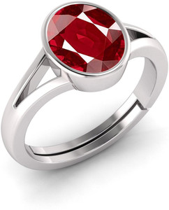 TODANI JEMS 14.25 Ratti Natural Ruby Manik Birthstone/Astrology/Rashi Ratan Adjustable Metal Ruby Silver Plated Ring