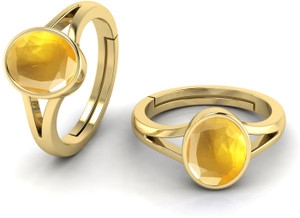 Pranjal Gems Original 8.25 Ratti Yellow Sapphire Pukhraj Gem Stone Ring With Leb Certificate Brass Sapphire Ring