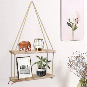 ECOPLUS Floating Shelf Wall Hanging Shelves Wooden Rack - 2 Tier Wooden Wall Shelf