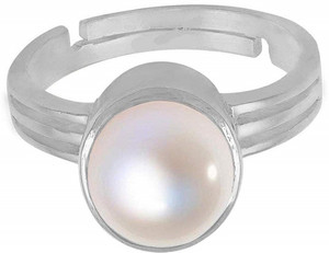 EVERYTHING GEMS 9.25 Ratti 8.47 Carat Certified Original Pearl Ring Moti Ring for Men and Women Brass Pearl Silver Plated Ring