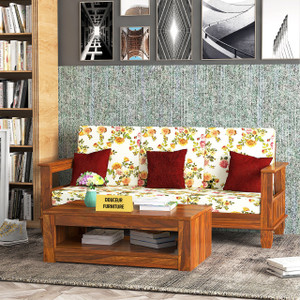 Douceur Furnitures Solid Sheesham Wood Three Seater Sofa For Living / Cafe / Office Fabric 3 Seater  Sofa
