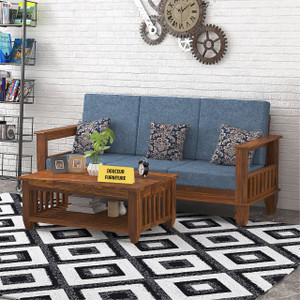 Douceur Furnitures Solid Sheesham Wood Three Seater Sofa For Living Room, Hotel. Fabric 3 Seater  Sofa