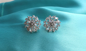 Bello Naari Floral Design American Diamond Earrings For Women & Girls (Silver) Zircon Stone Stud Earring
