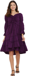 MUMRAA Women Tiered Purple Knee Length Dress