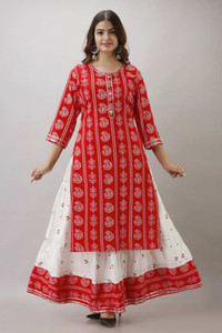Shri Krishna Print Women Kurta Skirt Set