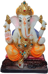 Rudram Arts Marble Finishing Ganesha Statue Ganesh Ganpati Idols for Home Office Decor Decorative Showpiece  -  15 cm