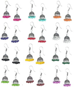 Fashion Fusion Combo of 12 Pair Small Size Colorful Jhumka Brass Jhumki Earring