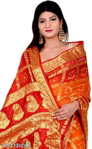 MINE CHOICE Woven, Checkered Bandhani Jacquard, Art Silk Saree