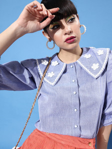 Style Quotient पुरुषों के लिए सॉलिड कैज़ुअल नीला  शर्ट