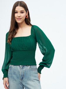 HARPA Casual Solid Women Green Top