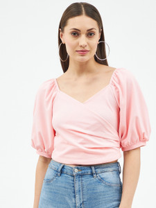 HARPA Casual Solid Women Pink Top