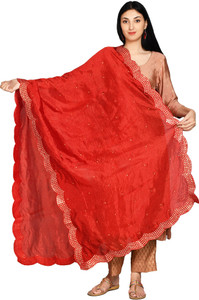 A F FAISHAN Silk Blend Embroidered Women Dupatta