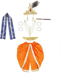 ITSMYCOSTUME Krishna Costume for Baby Boy Kids Setof 10 Kanha Janmasthmi Costume-Org,Blu Kids Costume Wear