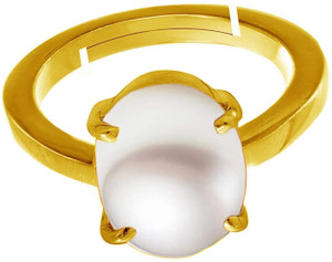 EVERYTHING GEMS 5.25 Ratti / 5.75 Carat 100% Lab - Certified Pearl Natural Pearl Ring Brass Pearl Gold Plated Ring
