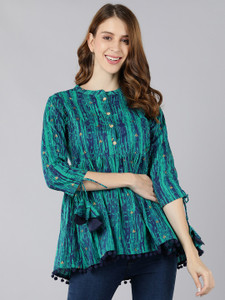 kipek Party Printed Women Blue Top
