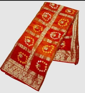 MINE CHOICE Woven, Checkered Bandhani Jacquard, Art Silk Saree