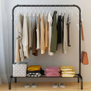 HOUSE OF QUIRK Metal Garment Rack Storage Shelf Clothes Rack 6 Hooks(114x38x110cm) Black Metal Coat and Umbrella Stand