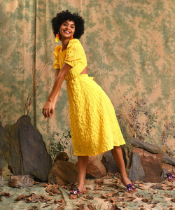 CAMPUS SUTRA Women Fit and Flare Yellow Midi/Calf Length Dress